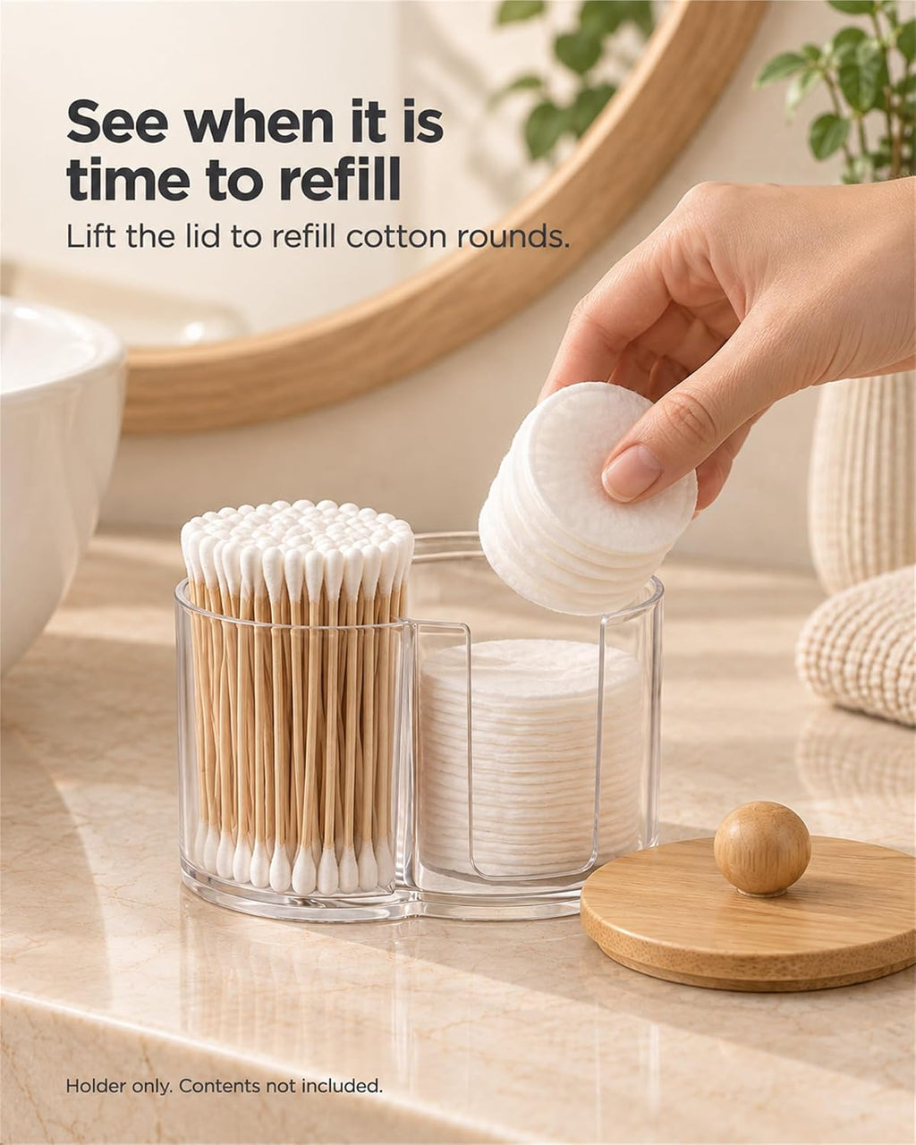 2-in-1 Cotton Swab and Cotton Round Holder with Bamboo Lid