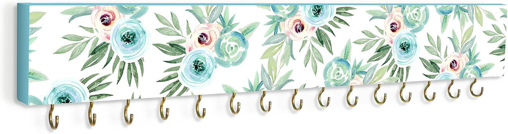 SANY DAYO HOME Wall Mounted Necklace Holder 16 x 3 inches Wood Hanging Jewelry Organizer with 15 Hooks for Necklaces, Girl Hair Bows, Bracelets - Elegant Rose