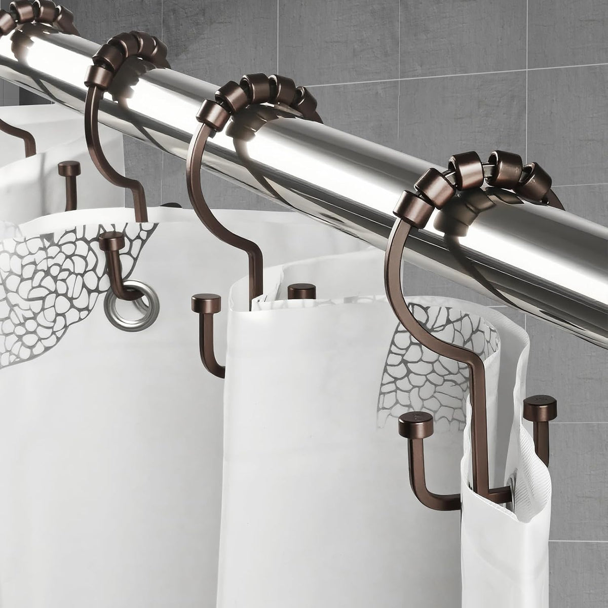 BBV Shower Curtain Hooks Rings, 12 Pcs Rust Resistant Metal Double Glide Shower Hooks for Bathroom Shower Rods Curtains (Bronze)