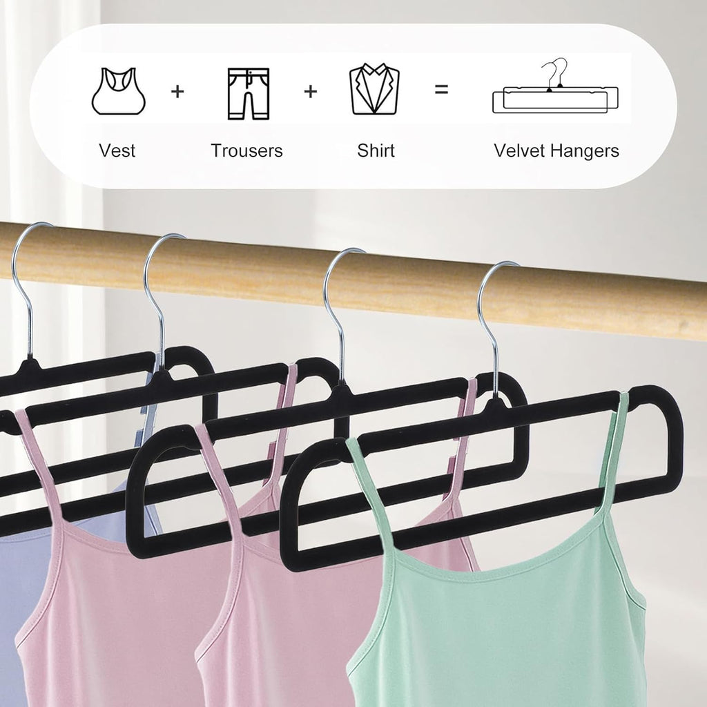 Velvet Pant Hangers Non Slip 20 Pack Black Velvet Hangers Plastic Rectangular Slim Velvets Hanger with 10 Hooks for Jean, Bra, Shorts
