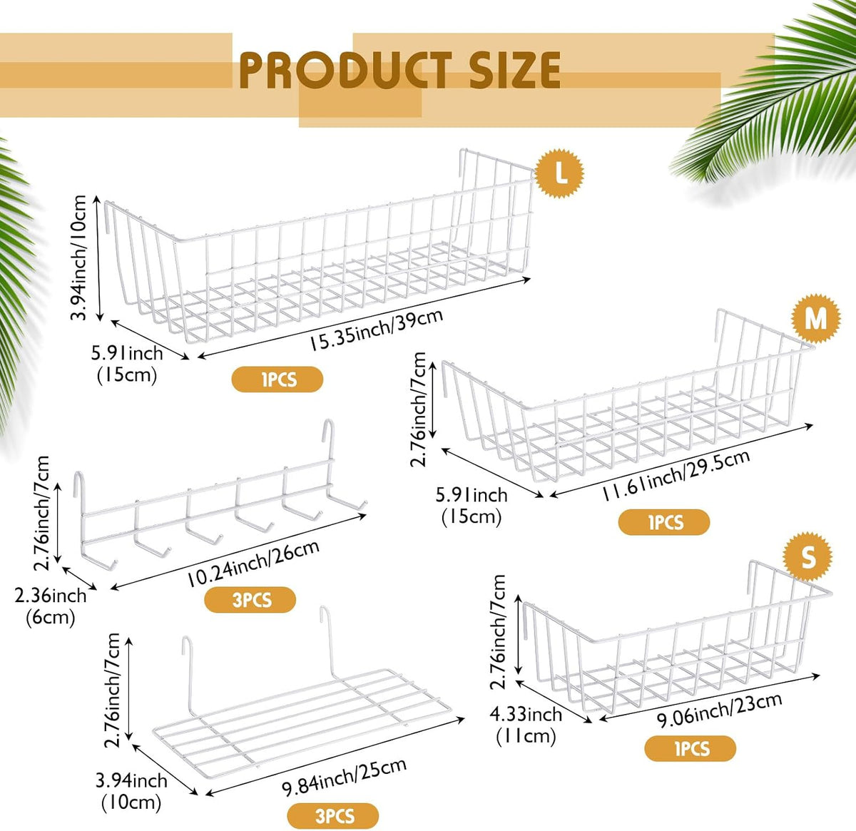 Yaocom 9 Pcs Grid Wall Shelves Gridwall Panel Accessories, White