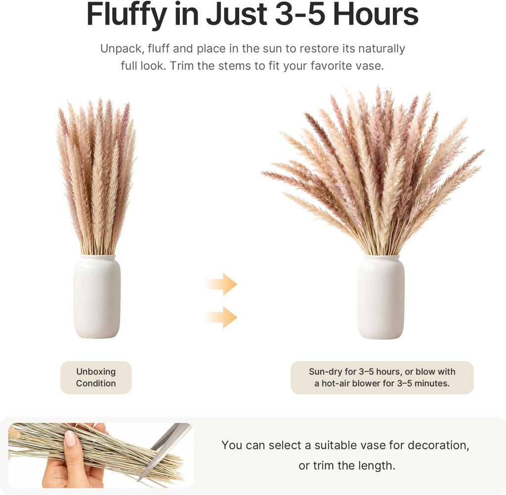LIAN 100 Pcs Natural Brown Small Pampas Grass, Dried Reeds Bouquet for Home