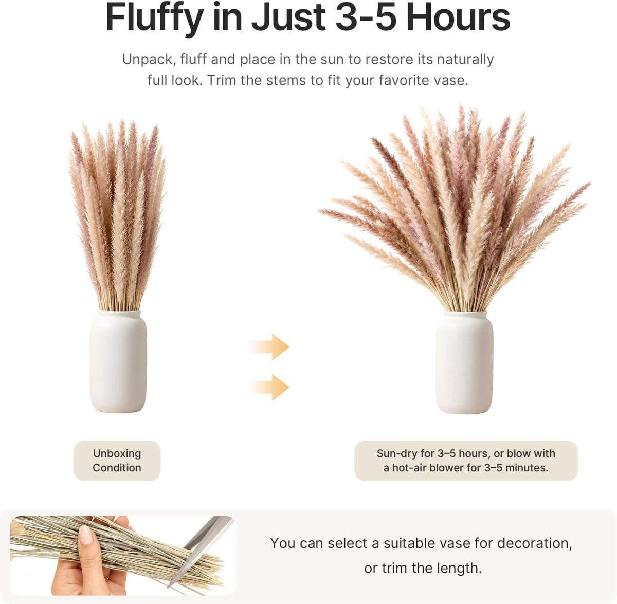 LIAN 100 Pcs Natural Brown Small Pampas Grass, Dried Reeds Bouquet for Home