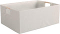 Fabric Storage Bin Box Foldable Cotton Linen Storage Basket with Wooden Handles Rectangular Cube Decorative Home Laundry Organizer Clothes Blanket Container – Beige, Medium