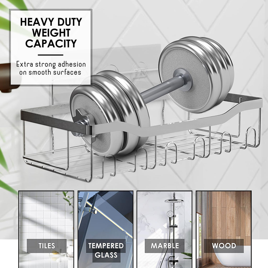 Clara Clark Shower Caddy Adhesive Organizer - Large Capacity Shower Rack, Rustproof Stainless Steel Shelves for Bathroom Storage & Home Decor