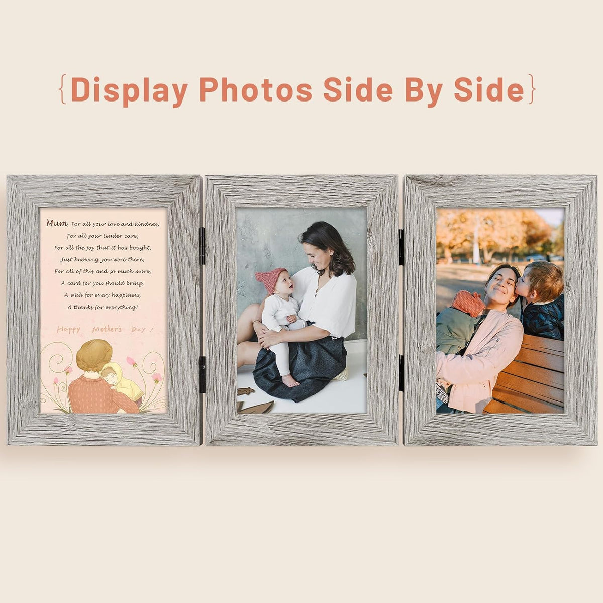 Golden State Art, 4x6 Triple Picture Frame Light Grey- Real Glass, 2 Pack