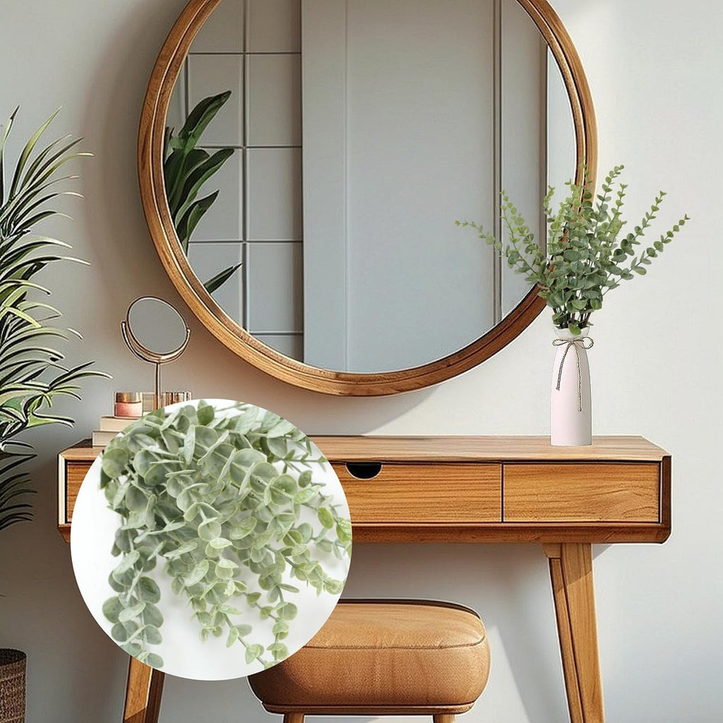 Artificial Plants Eucalyptus Branch in Ceramic Vase, 17.7” Fake Plant Greenery Stems Leaves Branches Faux Eucalyptus Stems for Home Office Farmhouse Wedding Table Centerpiece Décor