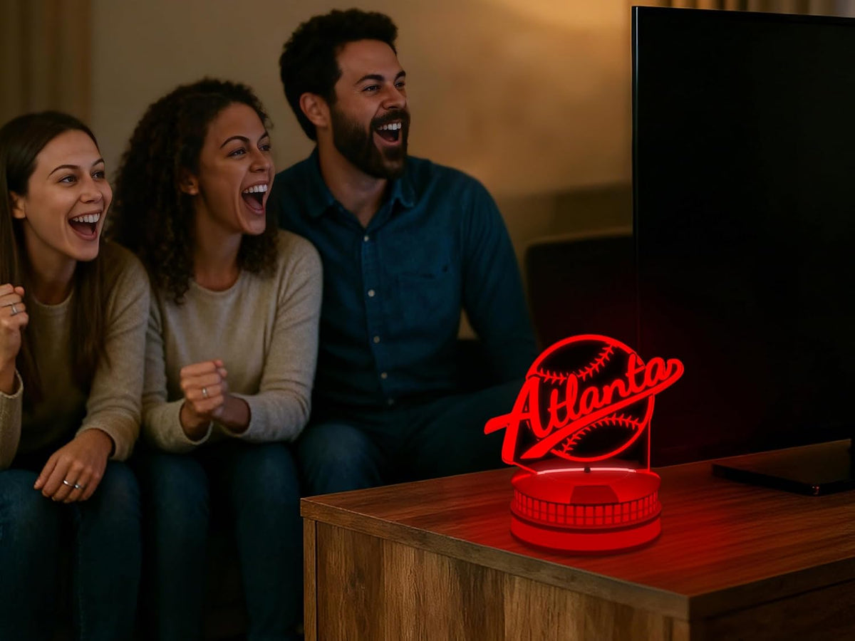 CLORURBANLIVE 3D Baseball Atlanta Night Light 3D Illusion Lamp with Remote Control 16 Color Options Sports Decor Lighting for Fans - Multicoloured OneSize
