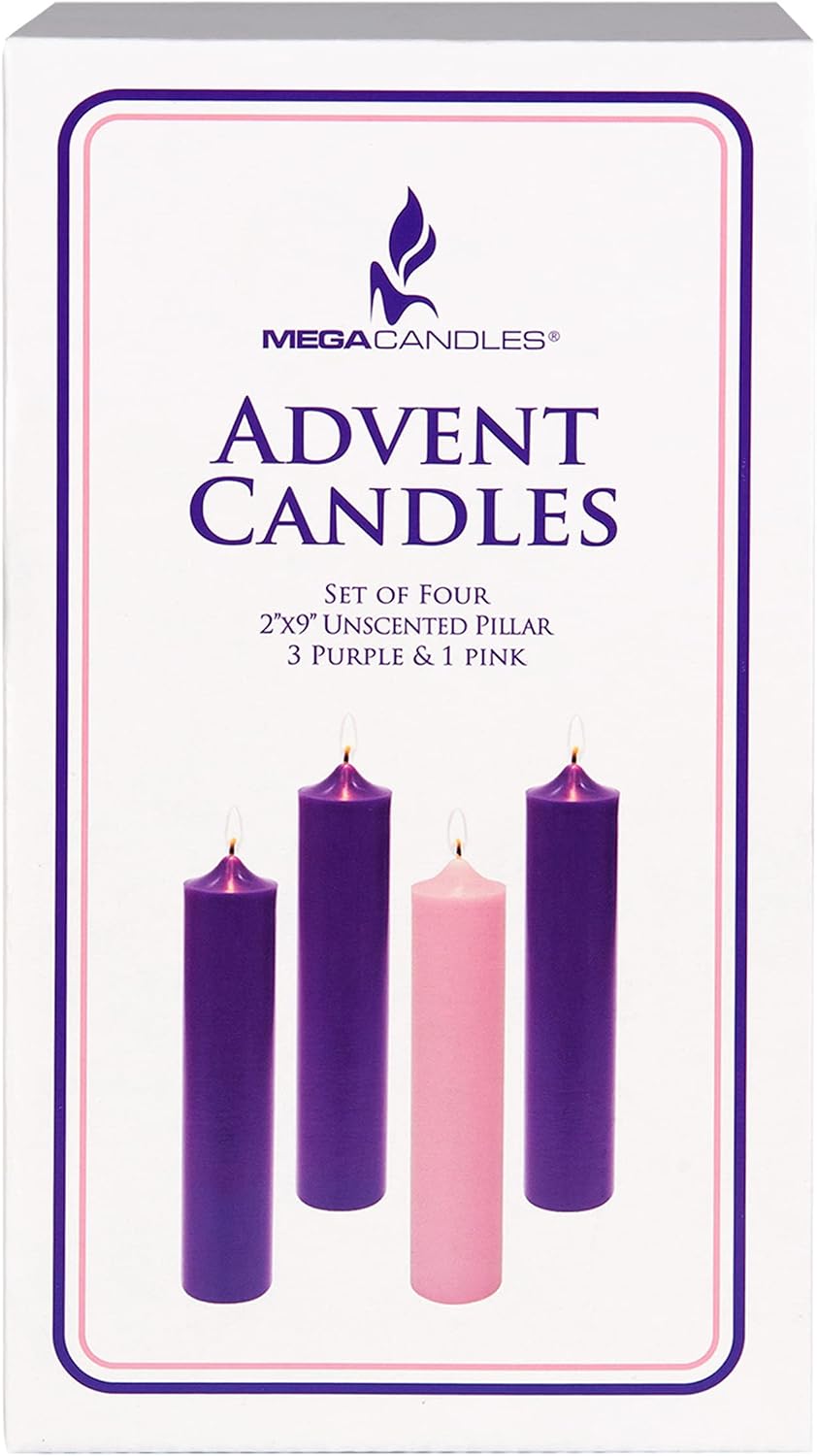 Mega Candles Unscented Advent Bell Top Pillar Candle Set 4 ct 2" x 9"