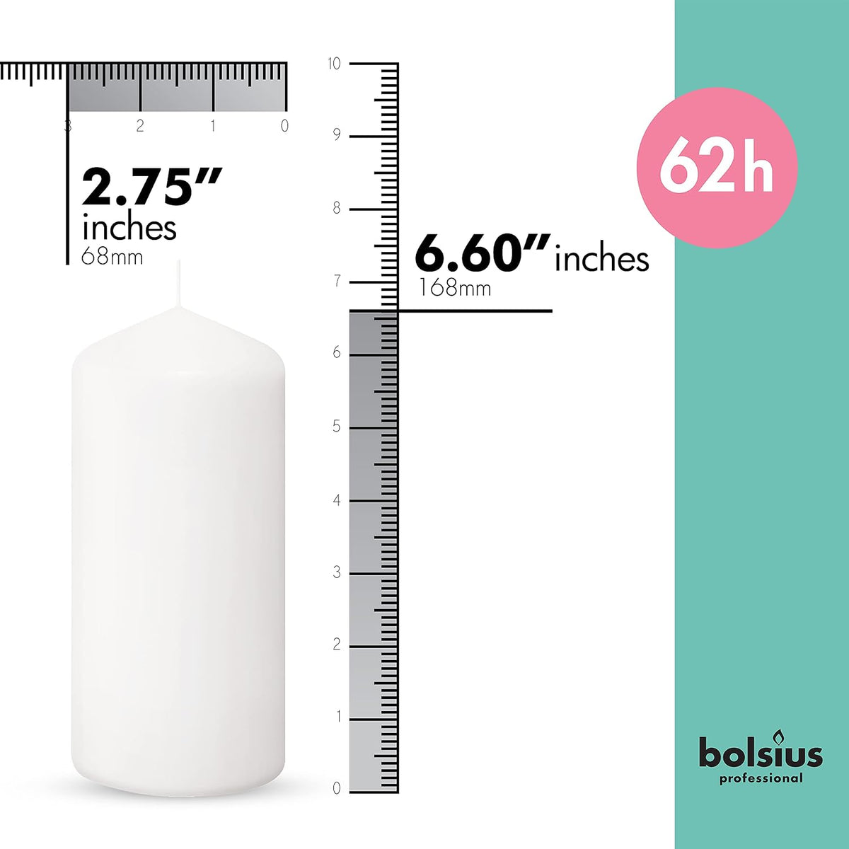 BOLSIUS 12 White Pillar Candles - 2.7 x 6.7 Inches Unscented Candle Set - 62 Hours - Dripless & Smokeless Clean Burning Dinner Candles