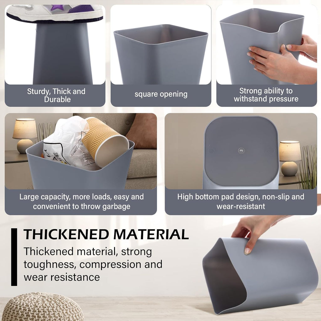 Hoolerry 9 Pieces Garbage Can 2 Gallon Small Trash Cans Bulk Bathroom Trash Bin Plastic Wastebasket Square for Bedroom Slim Bathroom Trashcan Small Container for Kitchen Office Home Rooms(White,Grey)