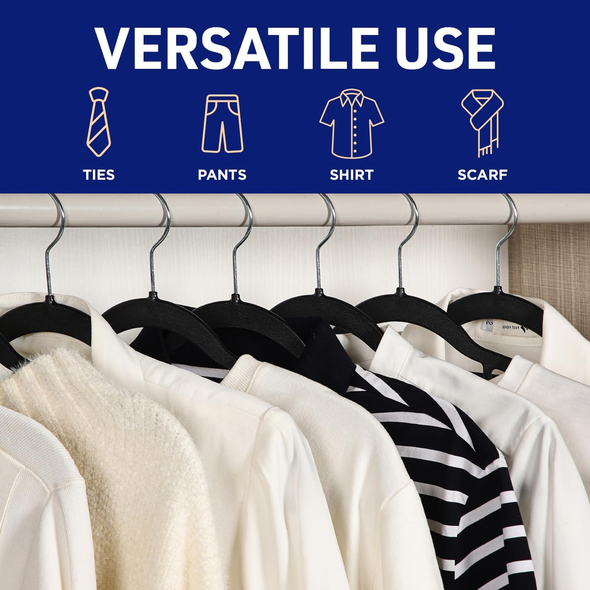 Lifemaster Versatile Clothes Hanger Set - 80 Pieces Space-Saving Dry and Wet Clothes Hanger Set with 360° Swivel Hook and Non-Slip Rubber Design - Black