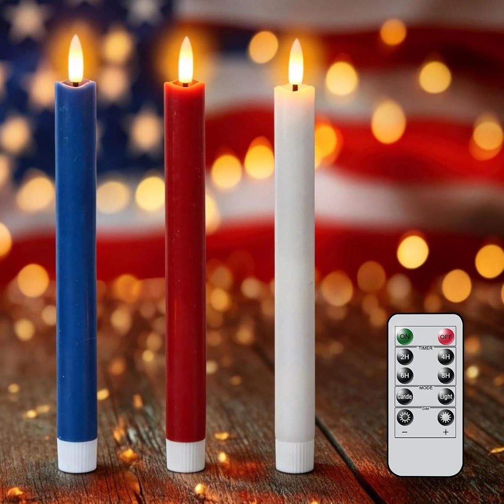 Wondise Patriotic Candles Flameless Taper Candles with Remote & Timer