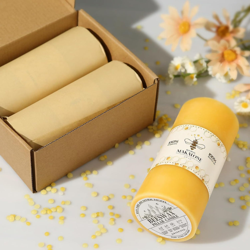 Natural Beeswax Pillar Candles, Non Toxic,2.8x6 inch,2 Pack,285 H Long Burn