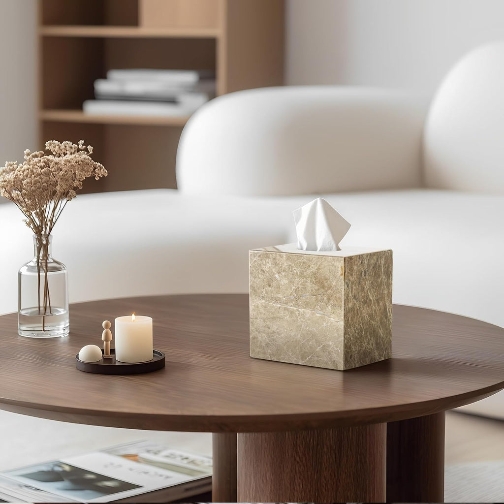 Natural Marble Tissue Box Holder Cover with Open Bottom