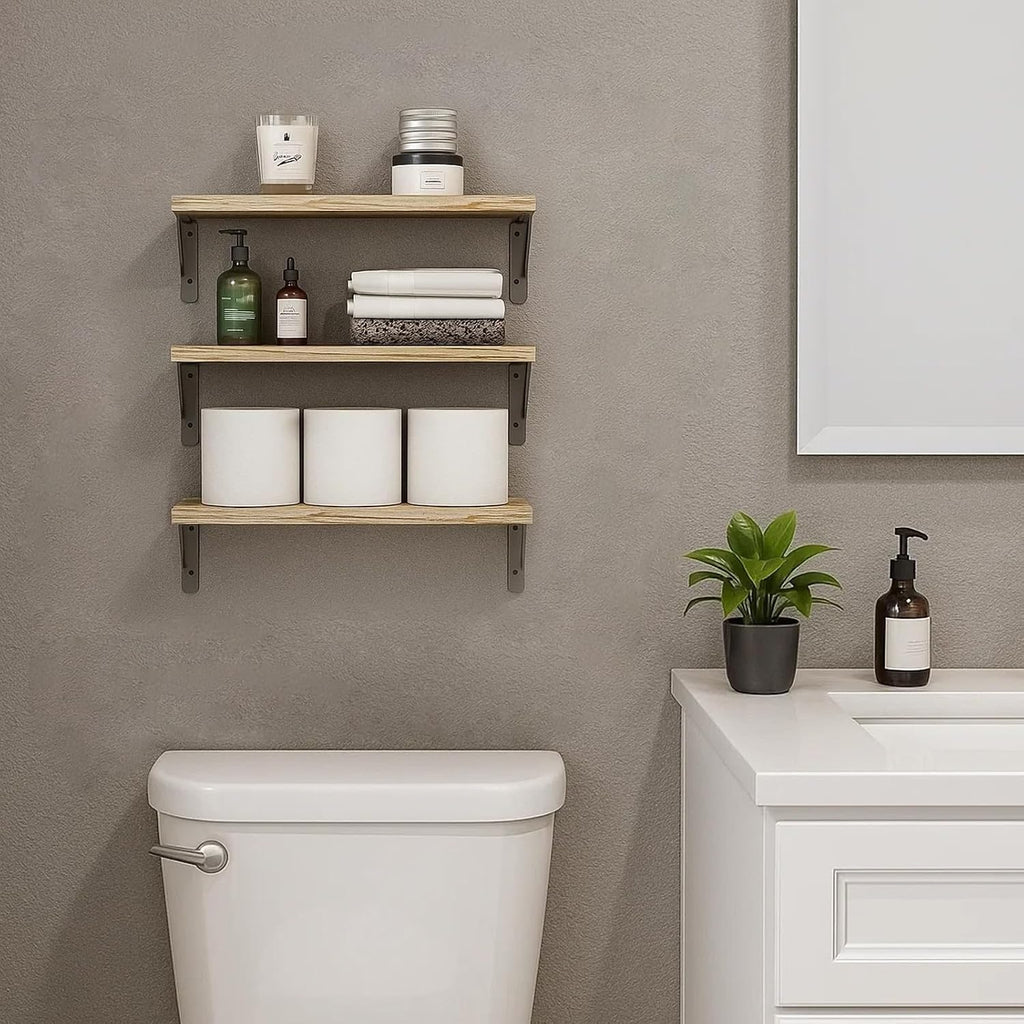 Fixwal Wall Floating Shelves for Decor (Light Brown, Set of 3, 16.5 Inch)