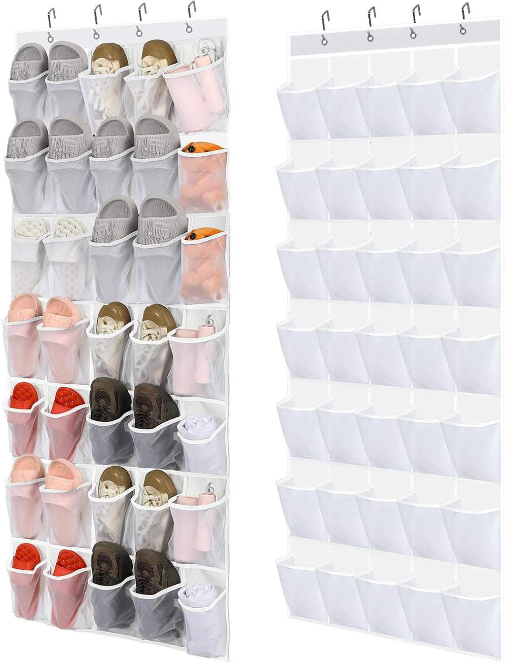 Windyun 2 Pcs Large over The Door Shoe Organizer, 70 Pockets, White