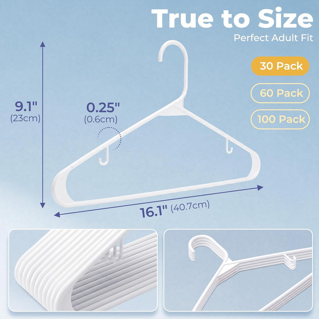 HOUSE DAY White Plastic Hangers 30 Pack, Slim Space-Saving Clothes Hangers