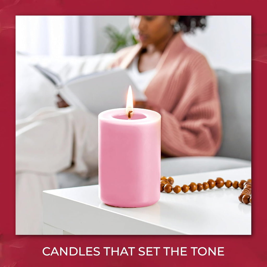 Biedermann & Sons Dusty Rose Pillar Candles (6 Pack), 4 Inch Tall 3 Inch Wide Round, Unscented Paraffin Wax, Approx 40 to 45 Hour Burn, Dripless Candles for Table Decor and Events