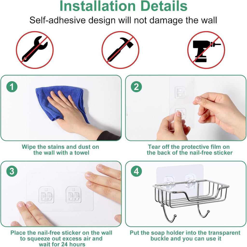 Uten Soap Dish Holder, 304 Rustproof Stainless Steel, No Drilling, Wall Mounted Soap Holder Soap Tray Bar Soap Sponge Holder for Bathroom & Kitchen(Pack 2)
