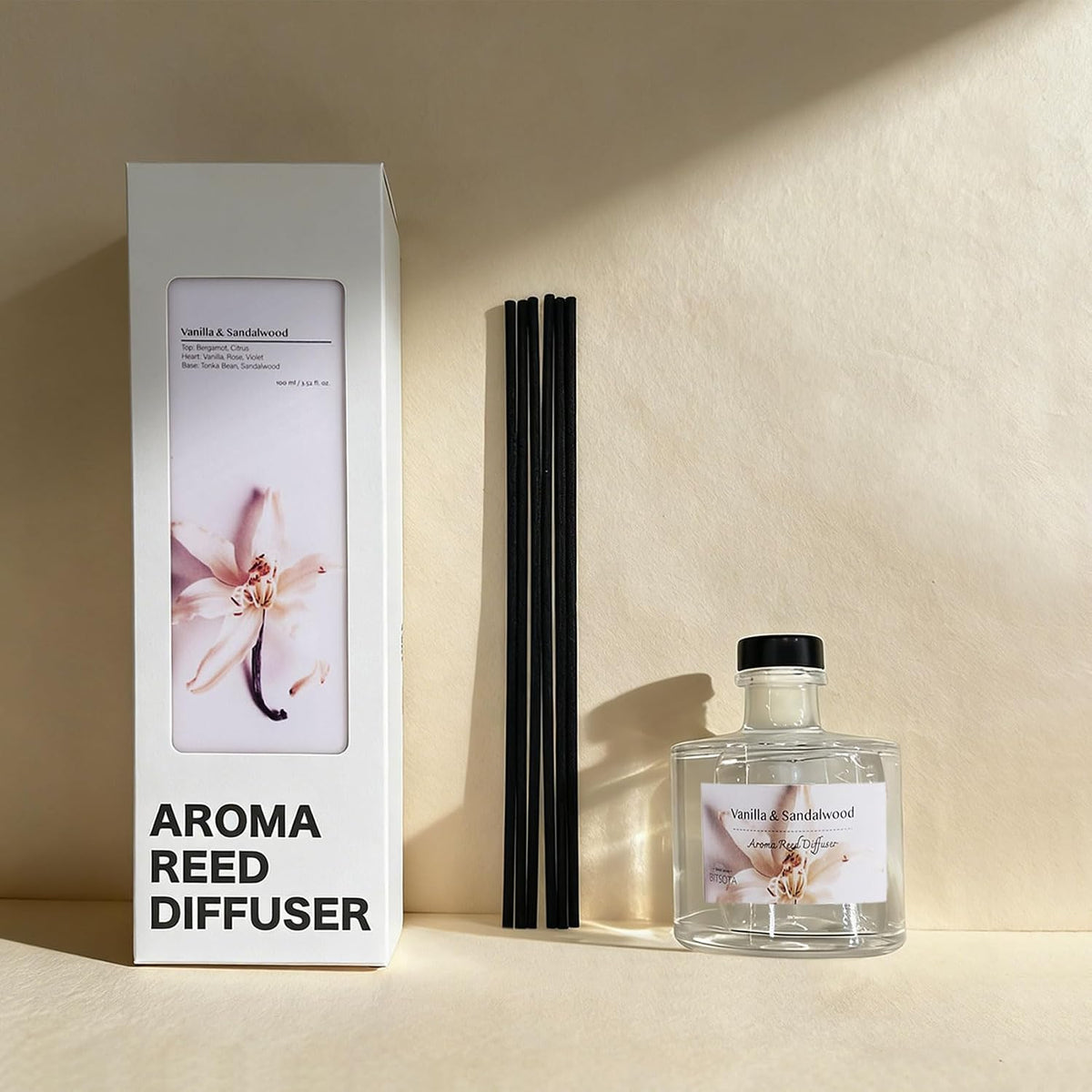 Reed Diffuser Set, Sea Salt & Sage 3.52 oz (100ml) Scented Diffuser with Sticks Home Fragrance Reed Diffuser for Bathroom Shelf Decor, Ideal Gift for Woman