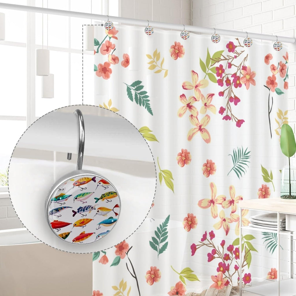 12 Pcs Fishing Lures Shower Curtain Hooks, Decorative Shower Curtain Rings for Bathroom, Stainless Steel Rustproof Curtain Rings Hangers for Shower Curtain Rod