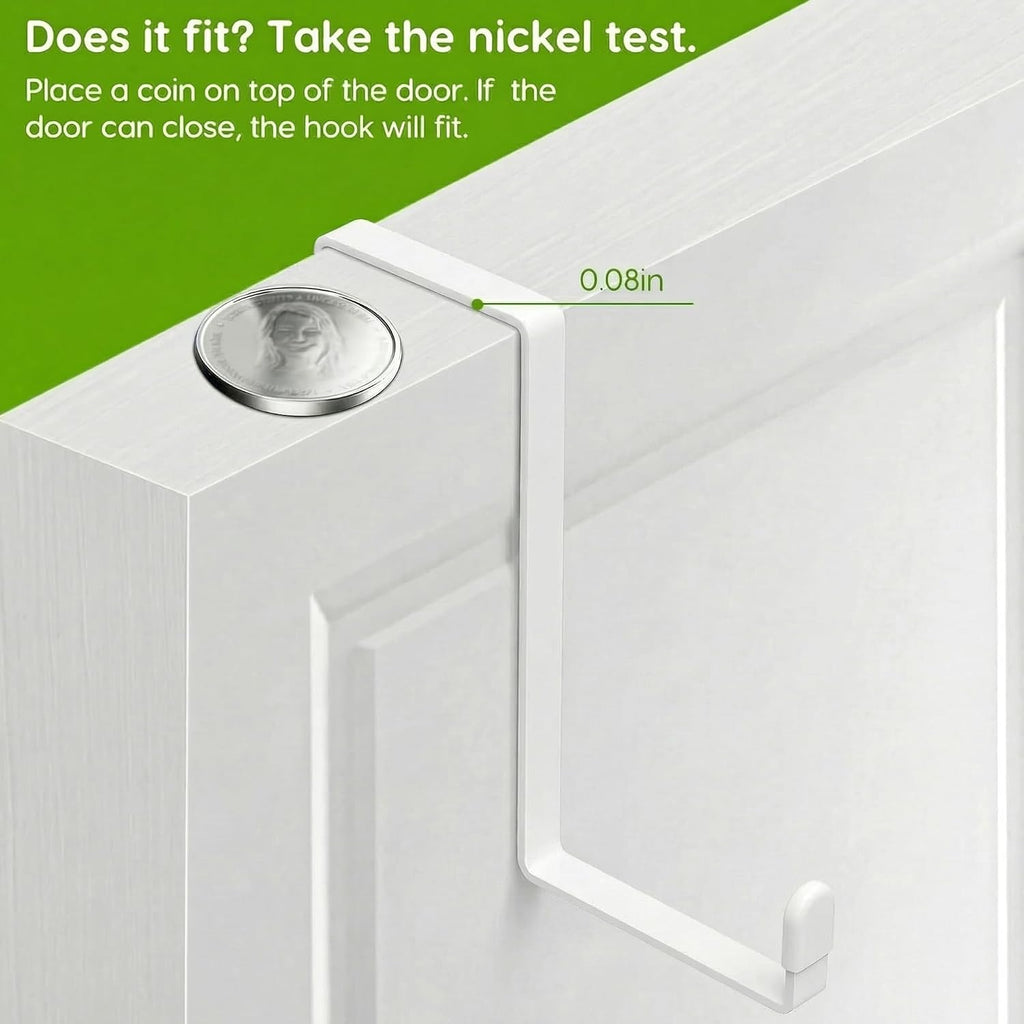 4 Pack Over The Door Hooks - Fitting Door Width Between 1 3/8" and 1 3/4", Reversible Door Hangers for Hanging Clothes, Towels, Coats and More (White) (White, 4 Pack (Long-7.8"))