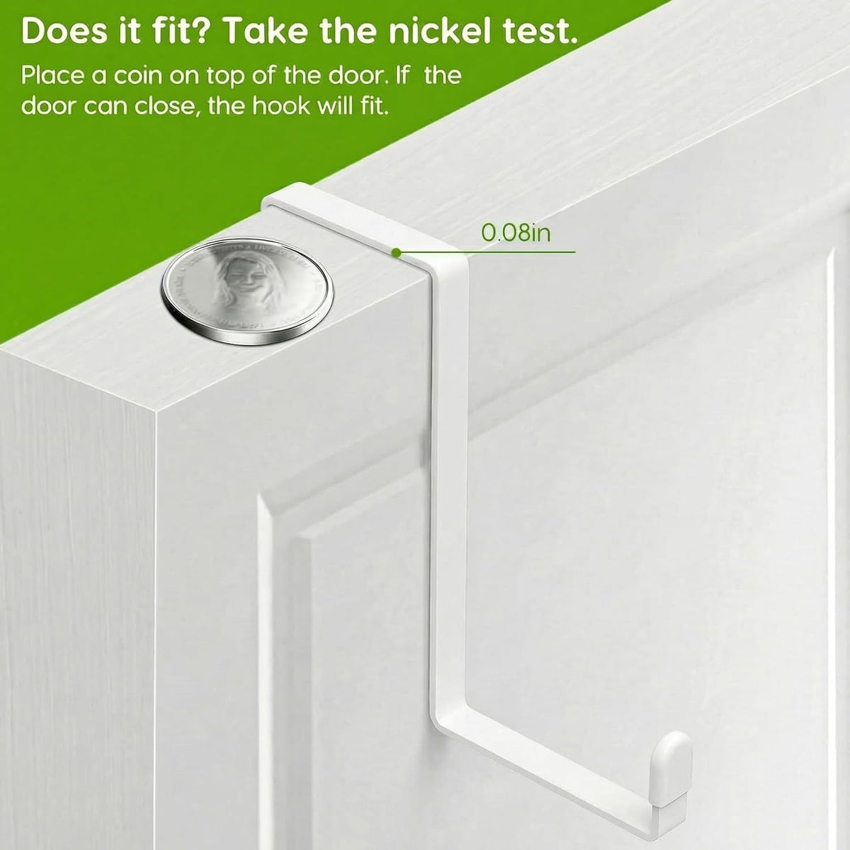 4 Pack Over The Door Hooks - Fitting Door Width Between 1 3/8" and 1 3/4", Reversible Door Hangers for Hanging Clothes, Towels, Coats and More (White) (White, 4 Pack (Long-7.8"))