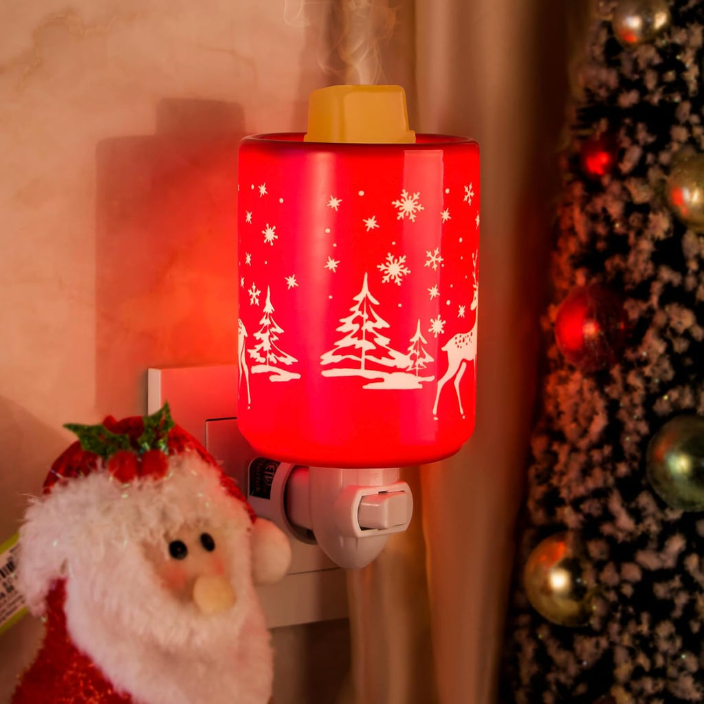 STAR MOON Pluggable Fragrance Ceramic Wax Melt Night Light Warmer for Christmas Decoration No fire Hazard Packed with Two Bulbs - Abrasive Red Reindeer