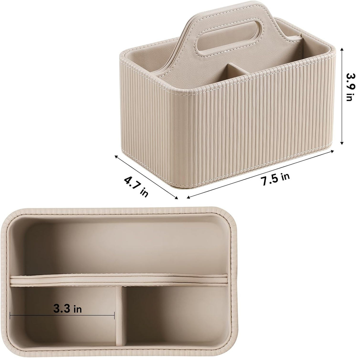 Ribbed Portable Remote Control Holder, PU Leather Desk Organizer