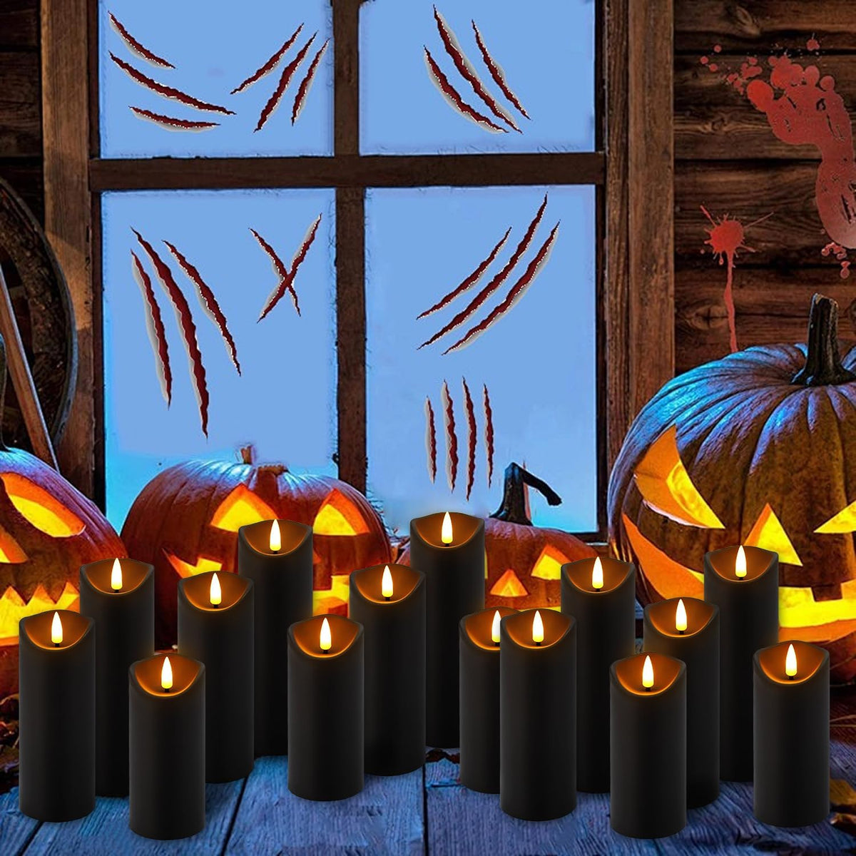 fclayvts Realistic Flameless LED Candle Black Set of 24, Battery Operated with Remote Control, 3D Flame Pillar Timer Funtion Melted Top Safe,Perfect for Indoor/Outdoor Decor,Wedding,BBQ and Gift