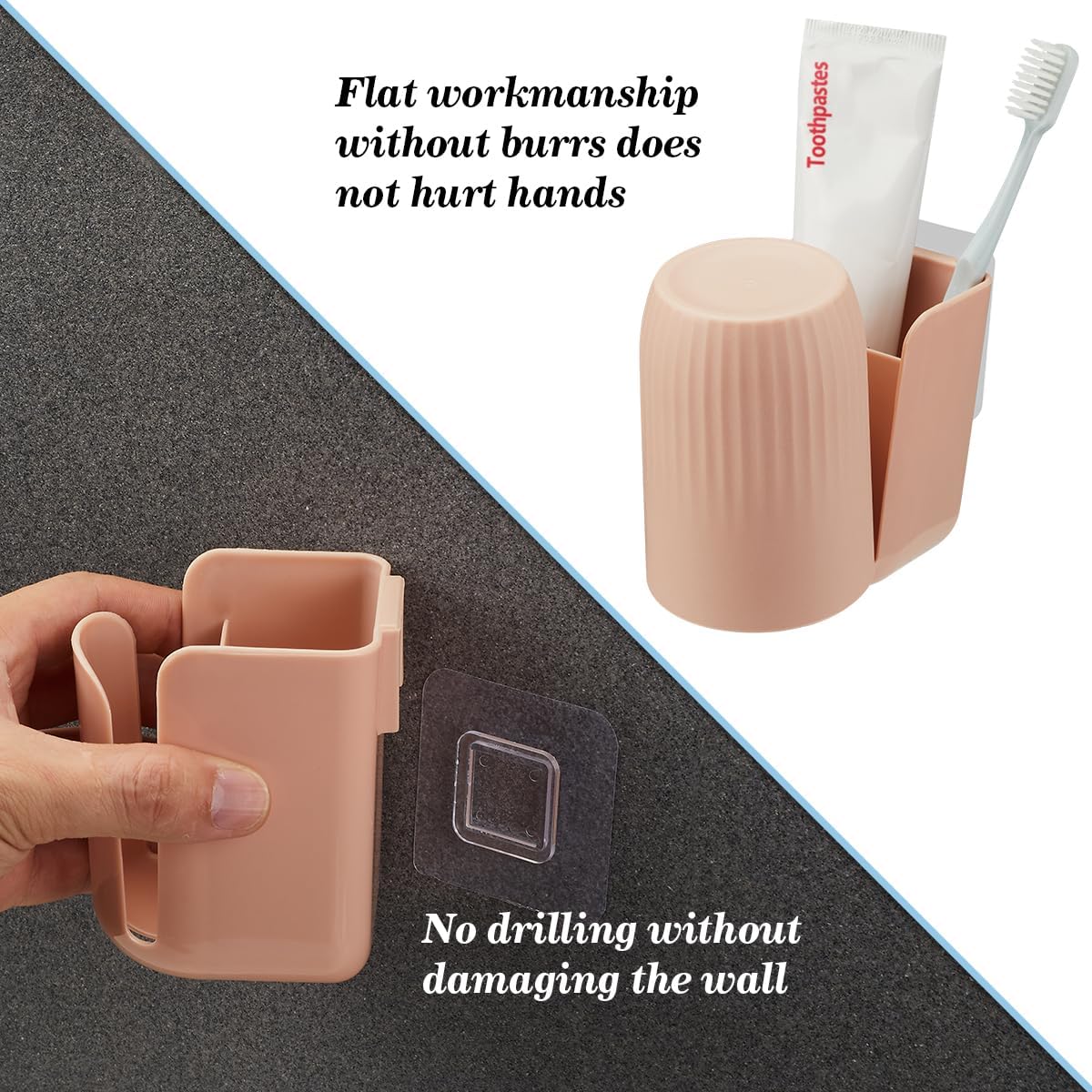 Toothbrush Holders for Bathrooms Toothbrush Holders Wall Mounted BPA-Free Tooth Brush Holder with Toothbrush Cup Drilling-Free (Brown)