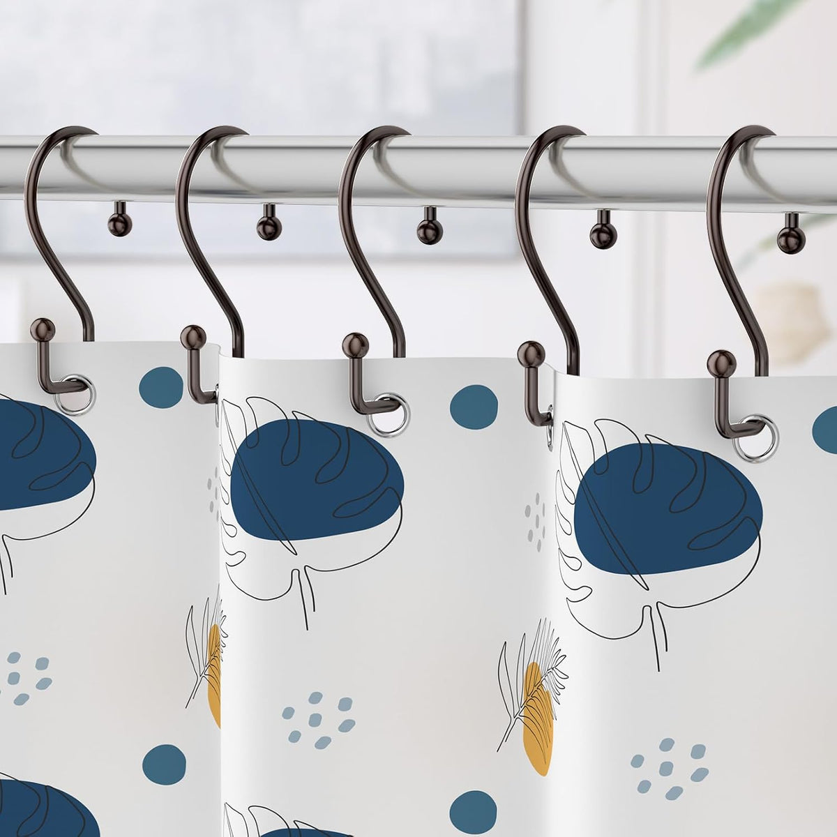 Goowin Bronze Metal Shower Curtain Hooks Rings, S Shape Metal Shower Curtain Rings Rust Proof Shower Curtain Hangers, Heavy-Duty Multi-Functional Shower Hooks for Shower Curtain, Bronze, 12 Pack