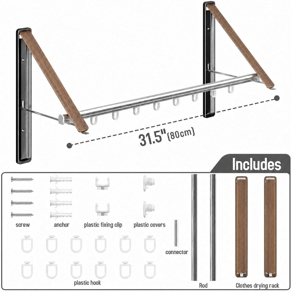 Folding Clothes Hanger Rack Wall mounted for Laundry Clothes Drying Rack