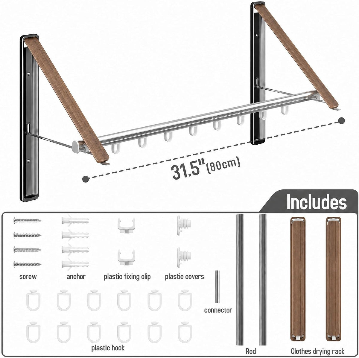 Folding Clothes Hanger Rack Wall mounted for Laundry Clothes Drying Rack