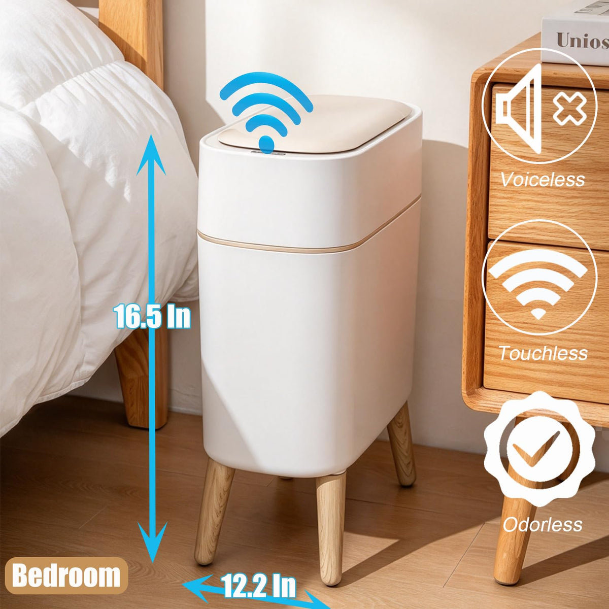 Yatmung Motion Sensor Bathroom Trash Can with Lid - 2.5 Gal Smart Trash Bin
