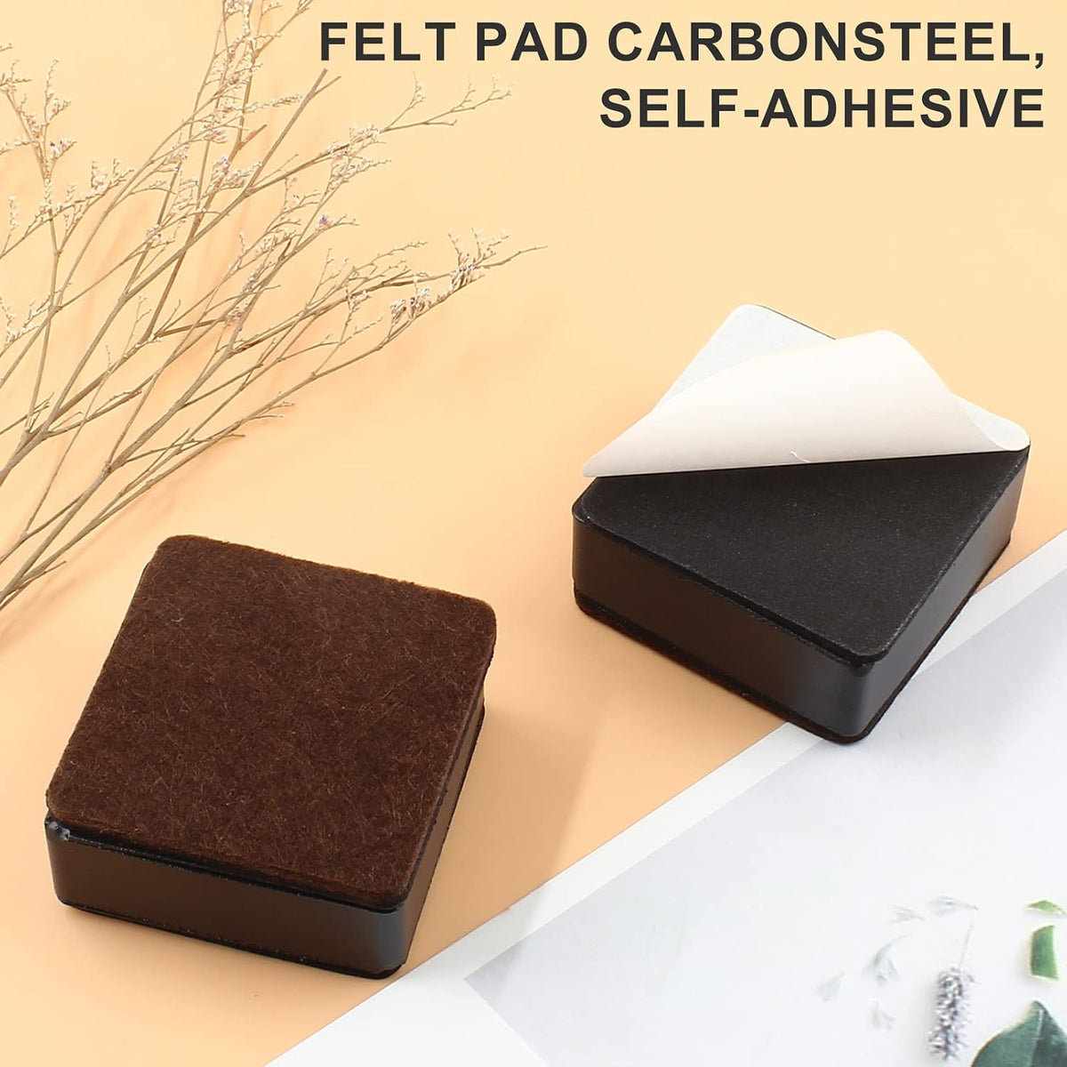 1.2 Inch Height 4Pack Black Self-Adhesive Square Bed Risers