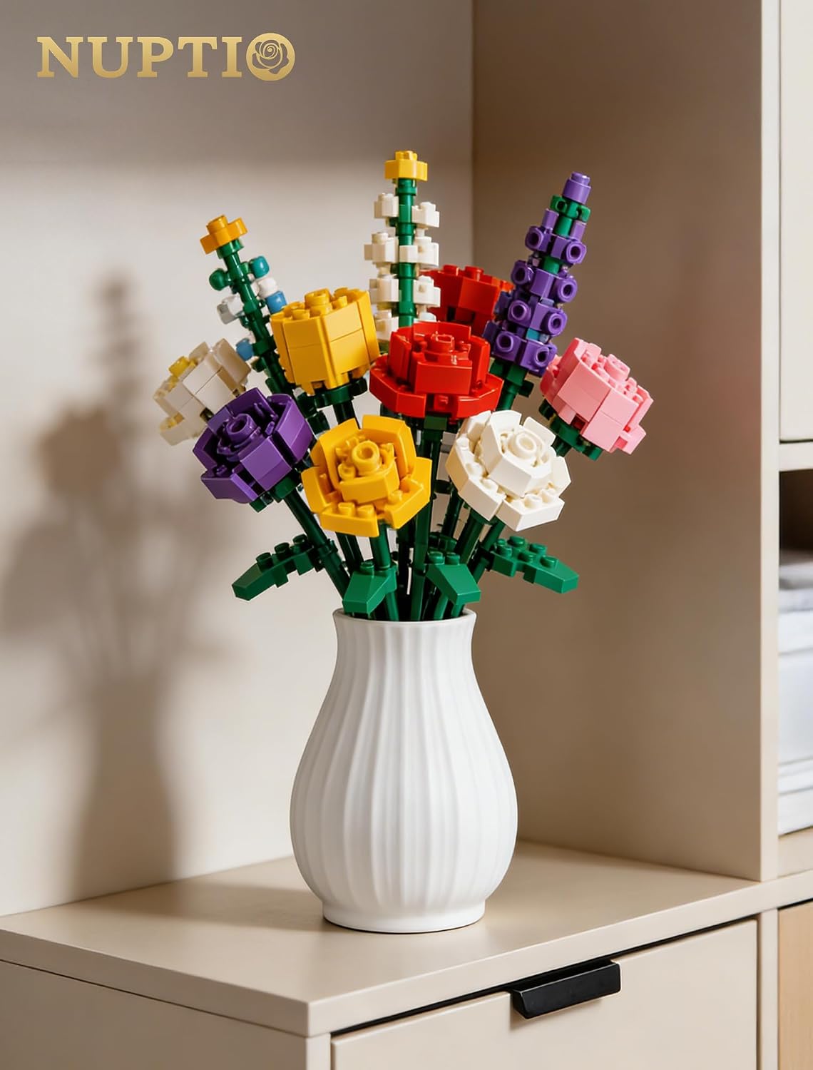 NUPTIO Ceramic Flower Vase for Bouquet, White, 8.07" Tall