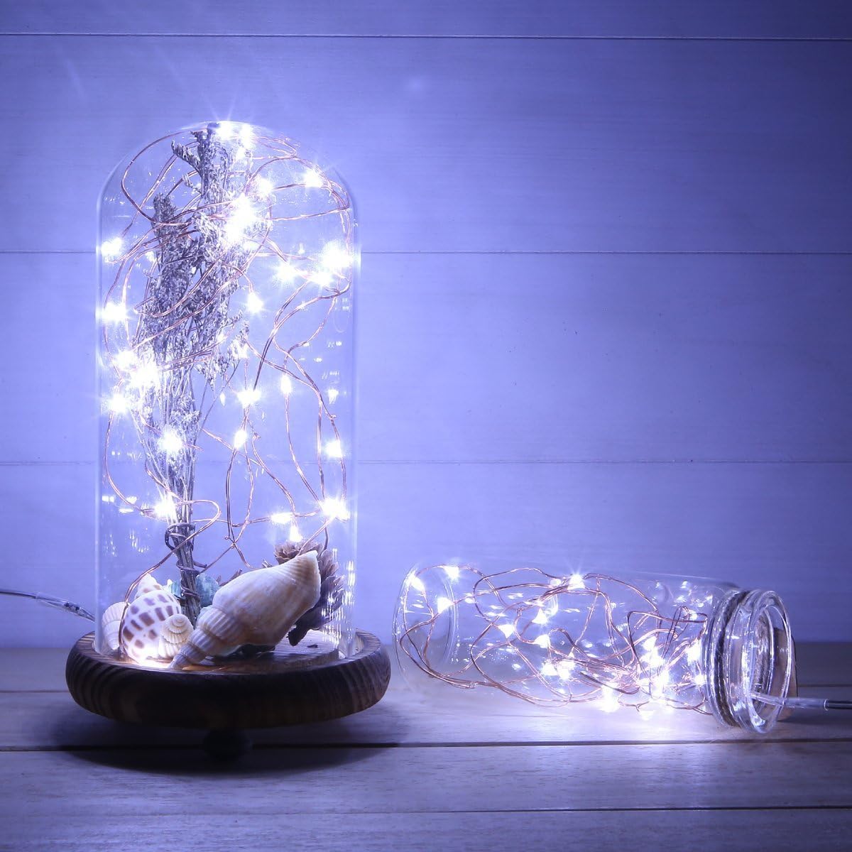 ANJAYLIA 2 Pack 33ft 100 LED Fairy Lights Battery Operated String Lights, Waterproof Copper Wire Dimmable Firefly Lights with Remote Control Timer Christmas Lights, White
