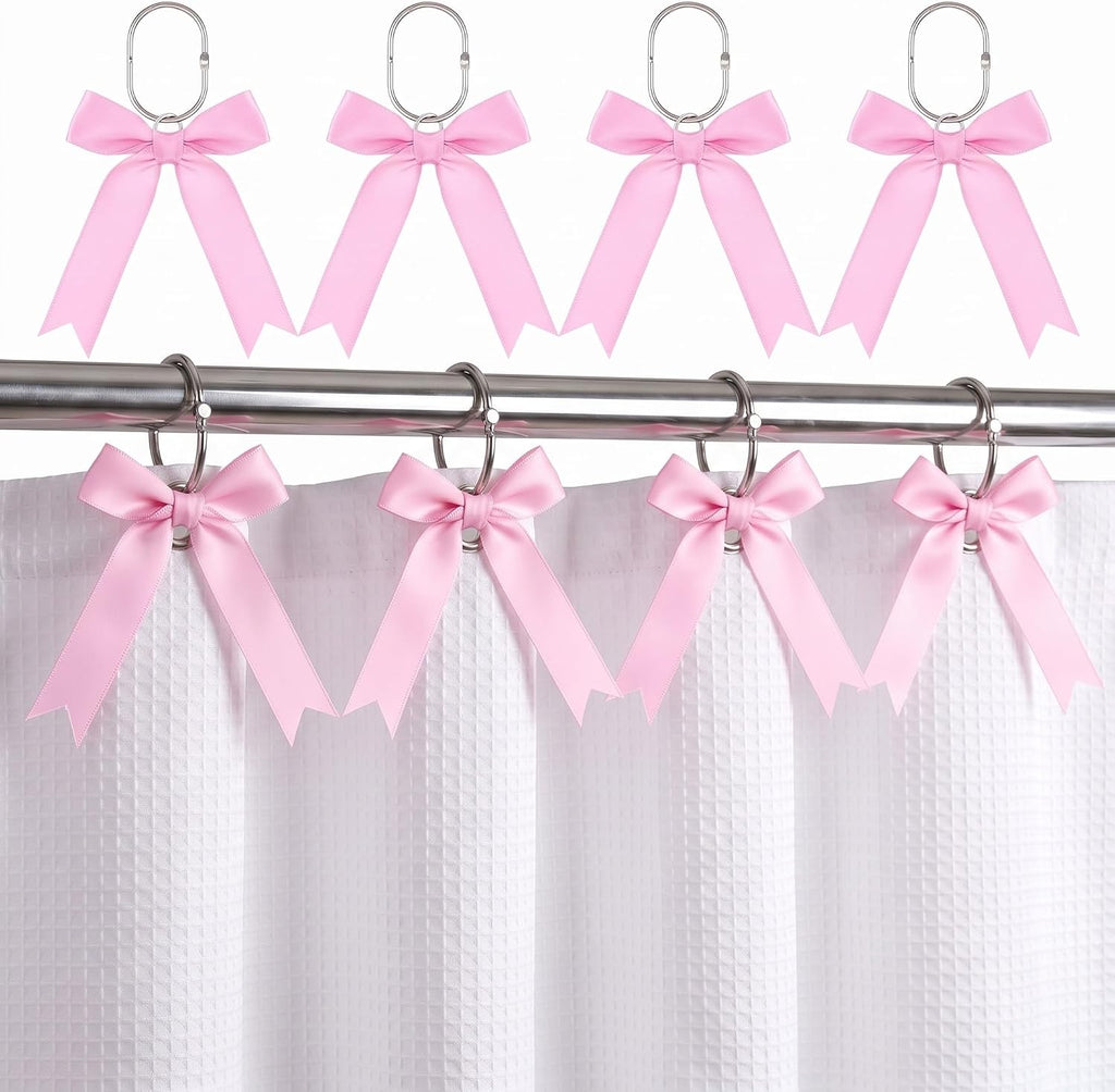 MorningRo 12 Pcs Light Pink Bow Cute Shower Curtain Hooks Bow Knot Hooks