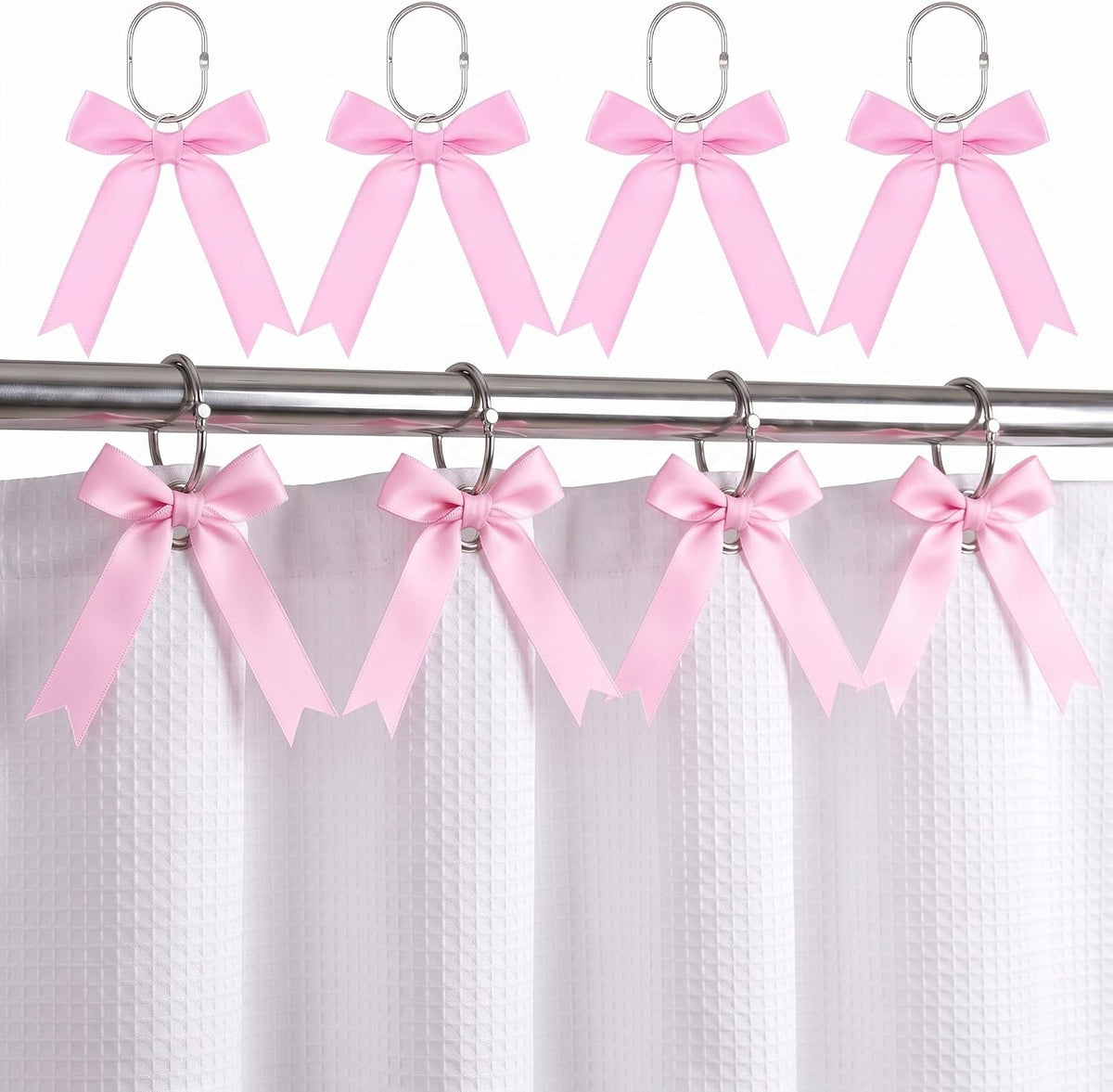 MorningRo 12 Pcs Light Pink Bow Cute Shower Curtain Hooks Bow Knot Hooks