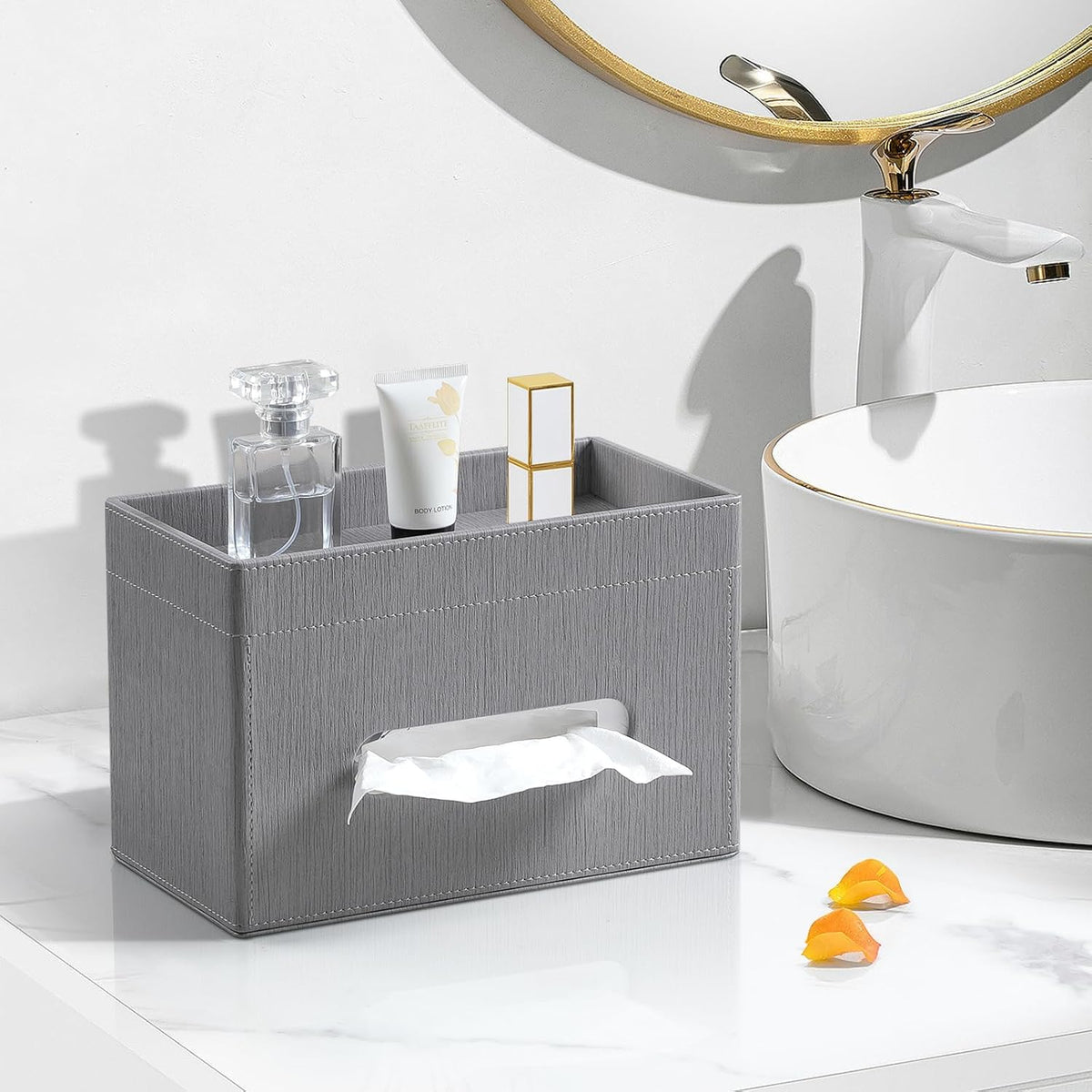 Plus Size Tissue Box Cover, Rectangle Tissue Box Organizer, Grey