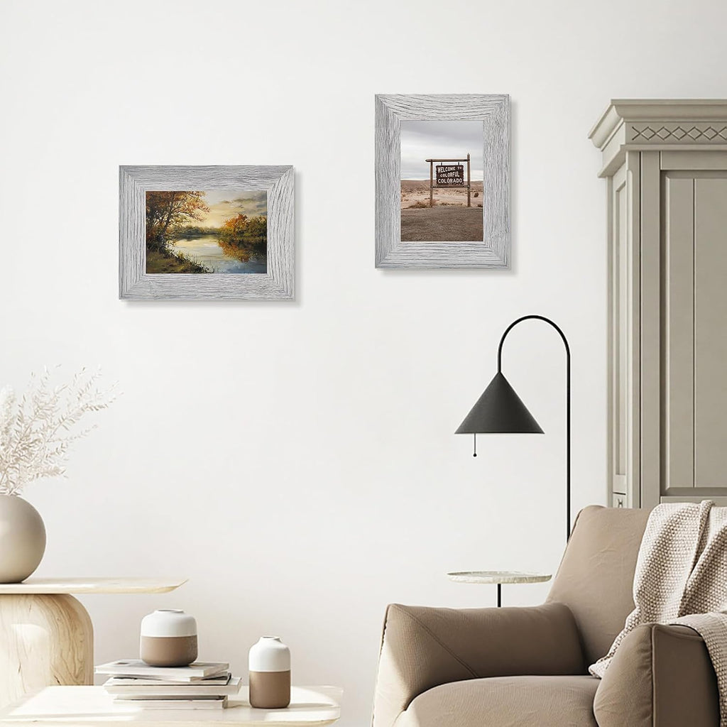 4 Pack 5x7 Picture Frames in Grey, Real Glass, Wall&Tabletop Display