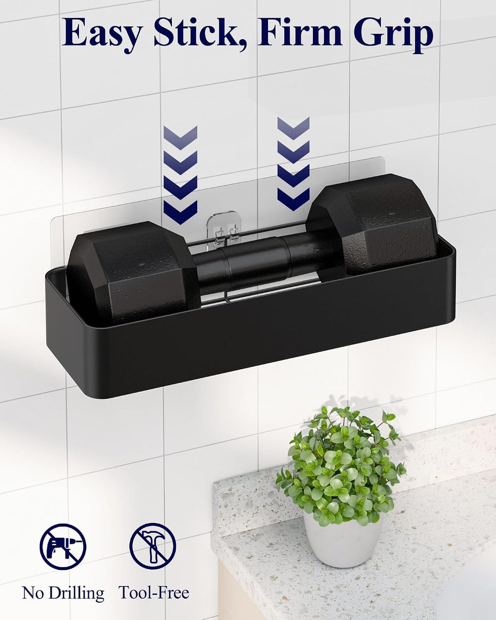 Kitsure Large Shower Caddy - Adhesive 6-Pack Bathroom Shelves, Black
