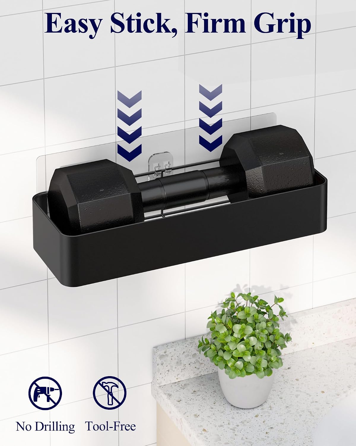 Kitsure Large Shower Caddy - Adhesive 6-Pack Bathroom Shelves, Black