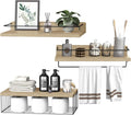 PopiShelves 22.5 inches Bathroom Shelves Over Toilet for Wall, Floating Shelves with Storage Basket Paper Holer for Kitchen Living Room, Bedroom & Classroom, Set of 3 (Nature Wood)