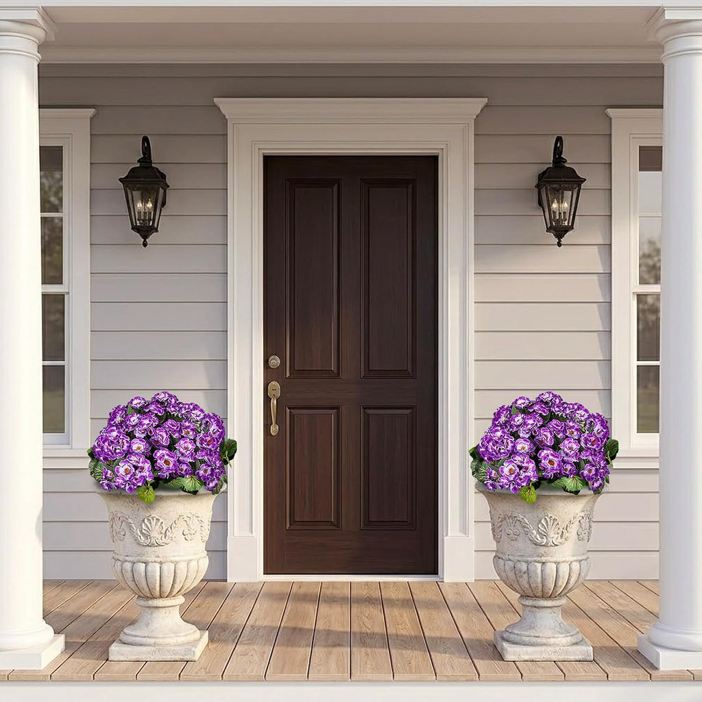 2 Pcs Artificial Flowers Potted for Outdoor, Pre-Made, Purple