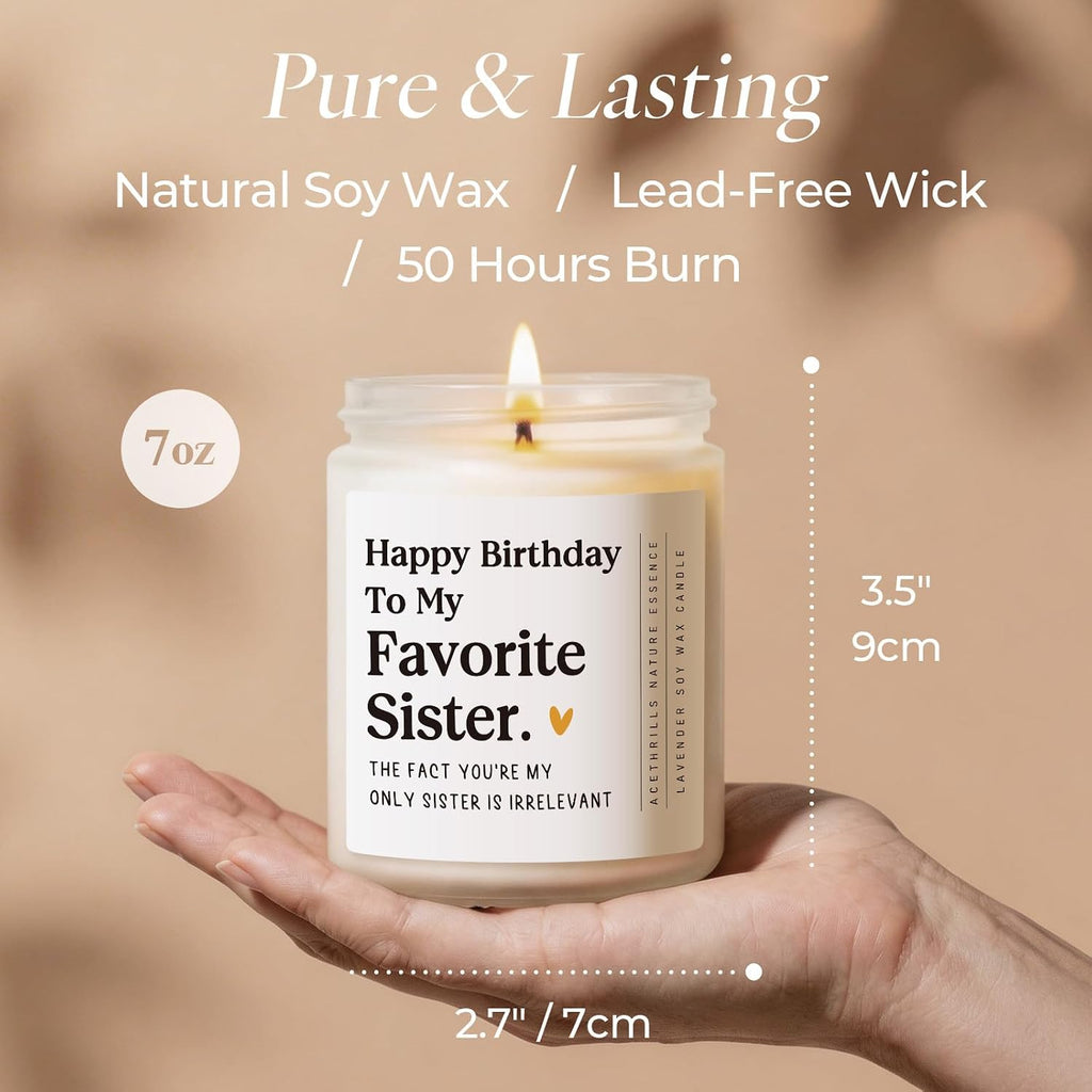 AceThrills Sister Birthday Gifts, Happy Birthday Gifts for Sister from Sisters/Brother - 7 Oz Lavender Scented Candles (to My Favorite Sisters)