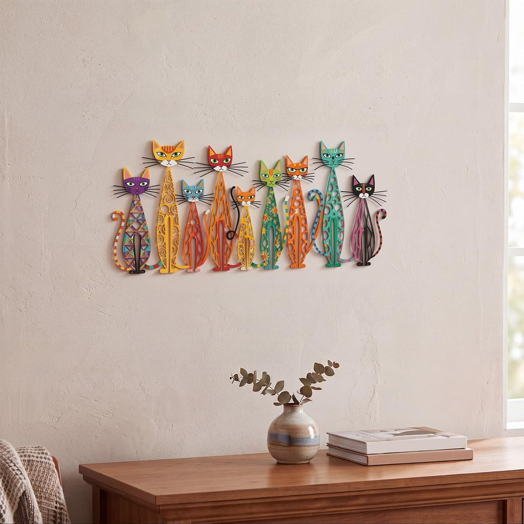 Wesiti Metal Cat Wall Art Decor Colorful Sculptural Mid Century 14 x 6.4