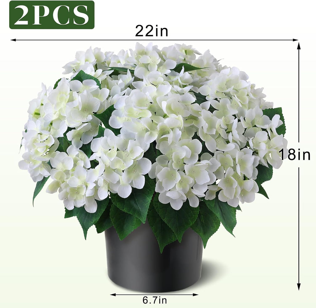 2 Sets Artificial Hydrangea Flower Topiary Ball Trees for Porch (White)